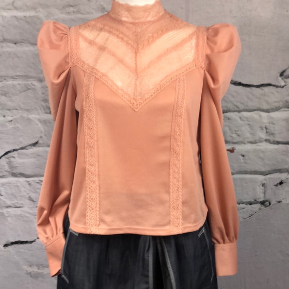 7566 Tops - 7566 Victorian long sleeve lace detail blouse